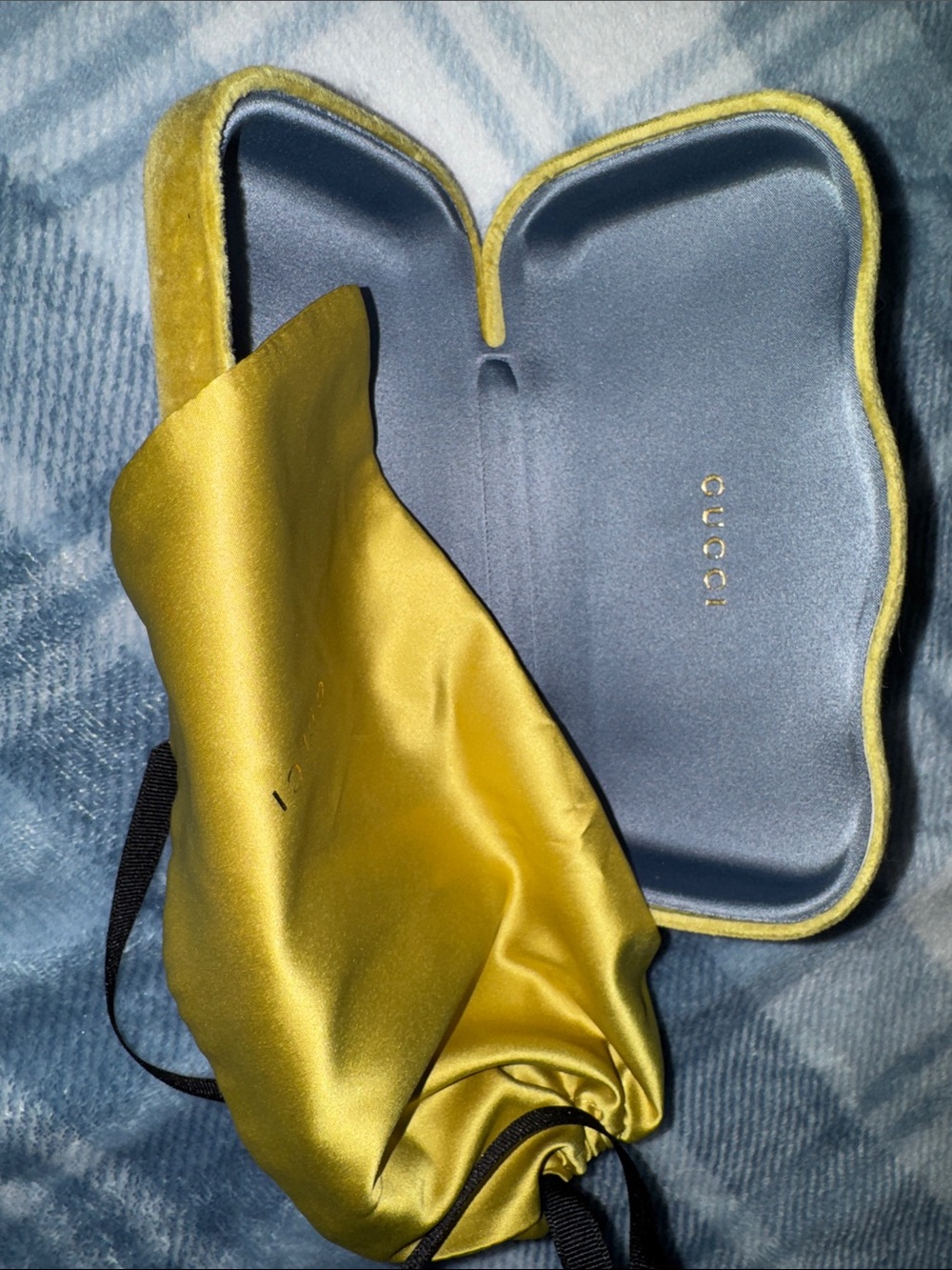 Gucci Yellow Velvet eyeglasses Case with Satin Dust Bag